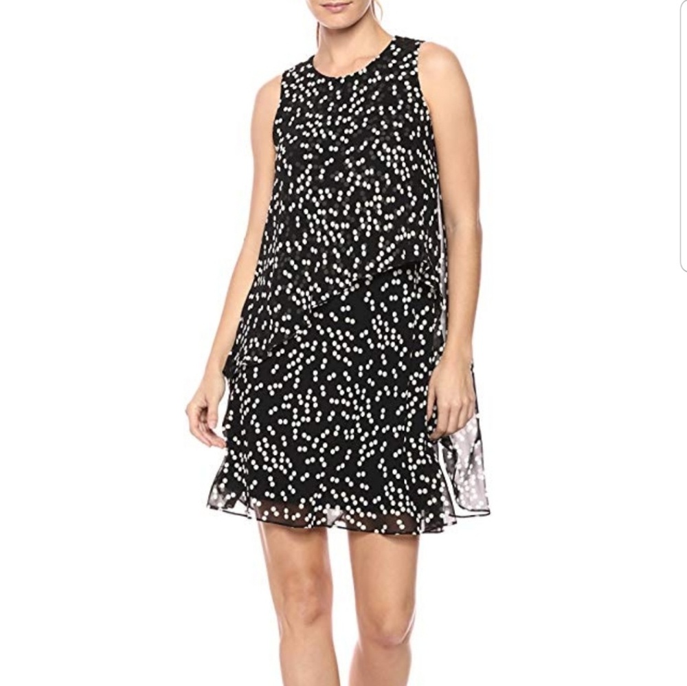 Anne Klein Black Dress w/ White Polka Dots